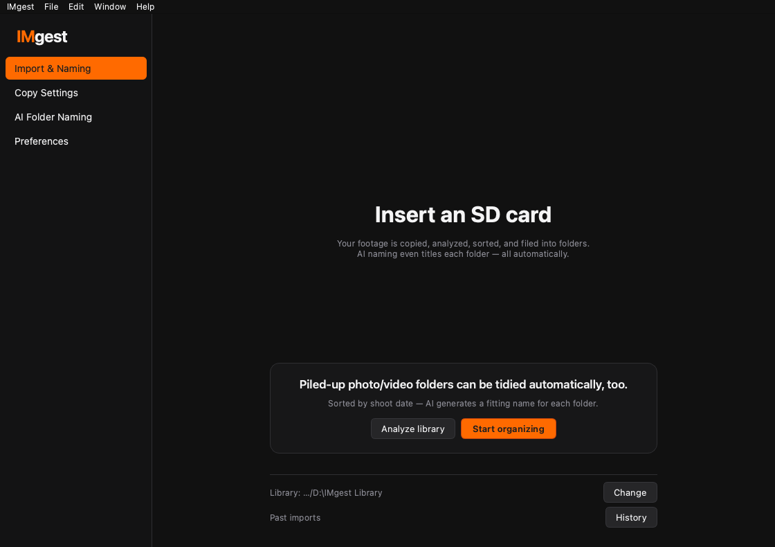 IMgest waiting for an SD card in the actual app interface