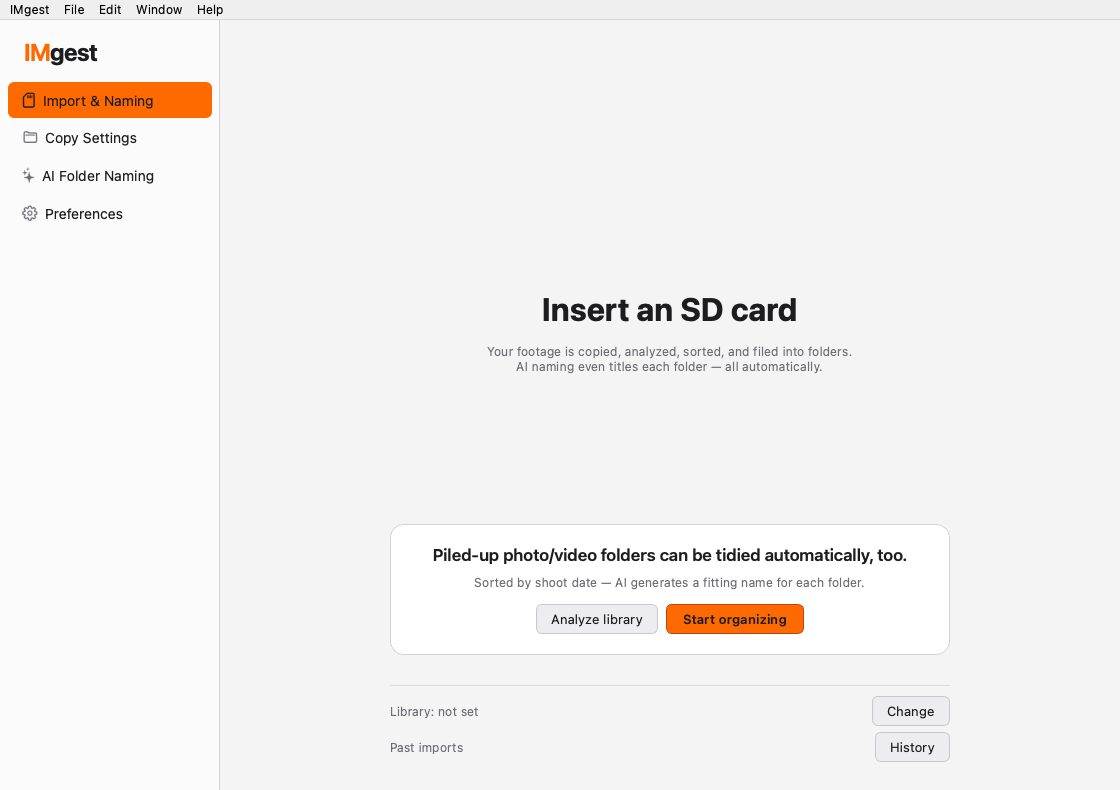 IMgest waiting for an SD card in the actual app interface